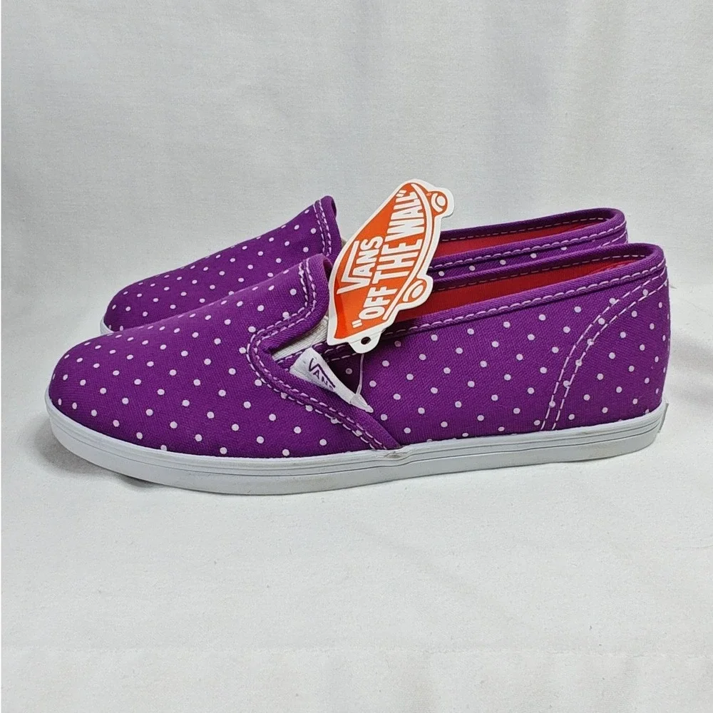 Vans Slip-On Lo Pro Dahlia Purple Micro White Dots Sneakers Size 12 Kids New